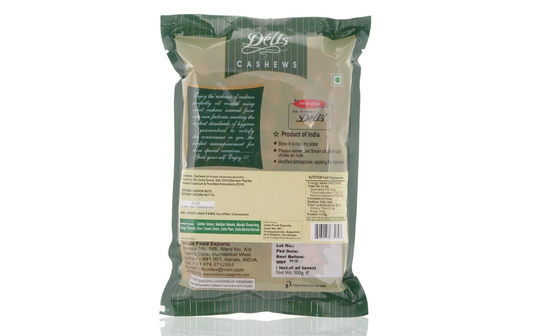 Delis Cashews Roasted & Salted Malabar Masala   Pack  500 grams